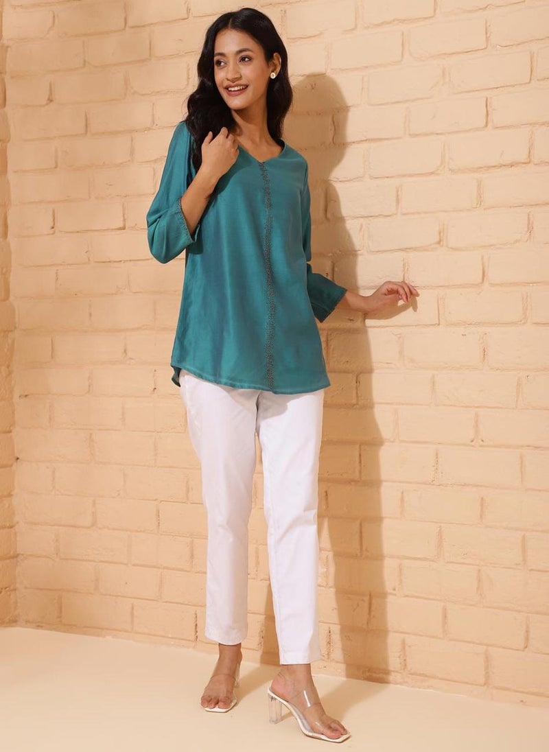 Blue Cotton Silk Woven Tunic