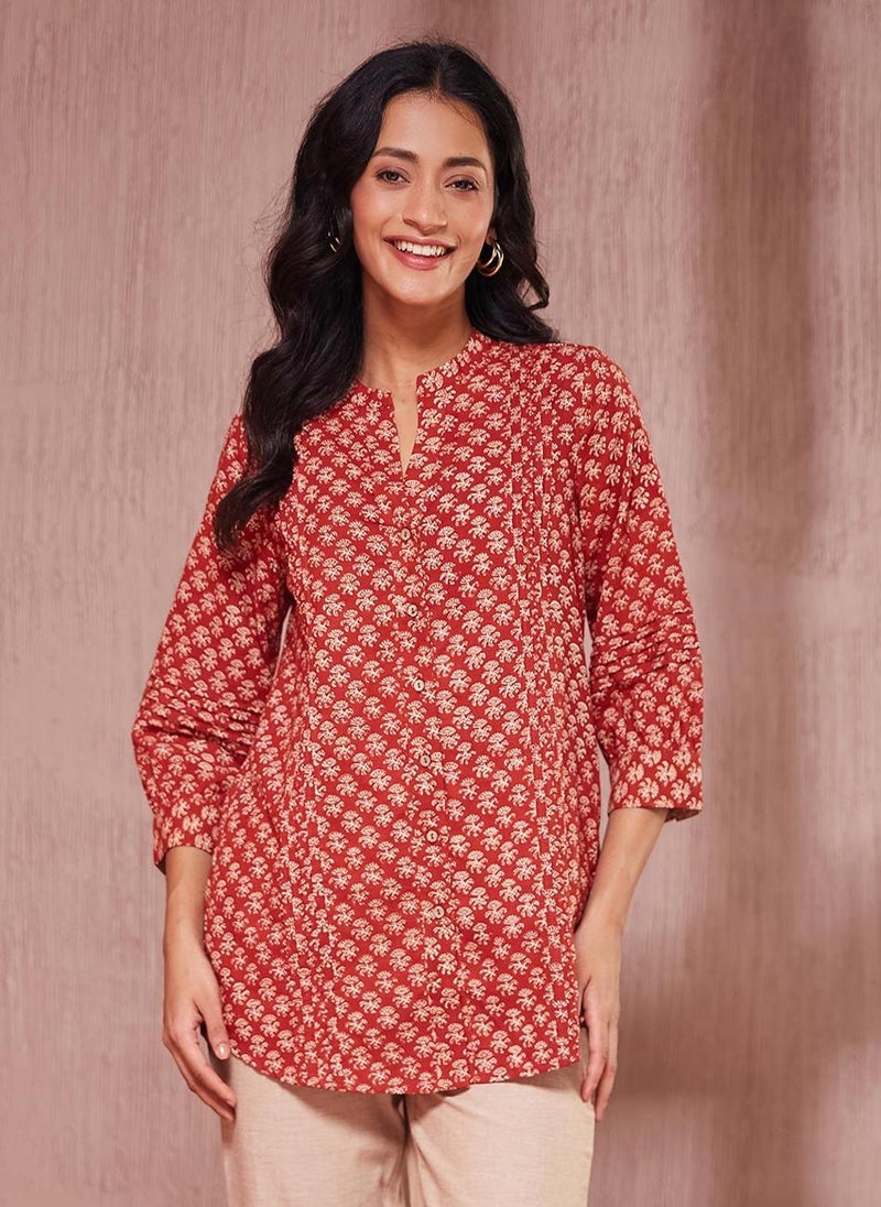 Red Cotton Kalamkari Printed Tunic