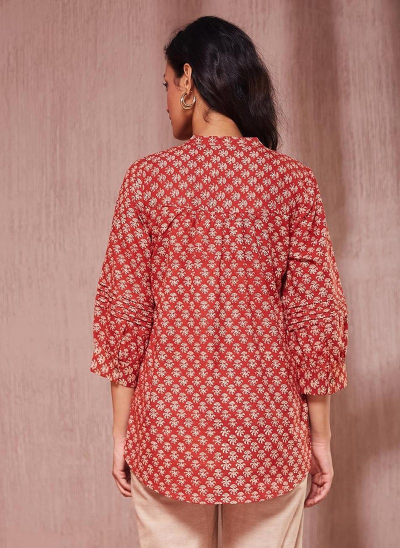 Red Cotton Kalamkari Printed Tunic