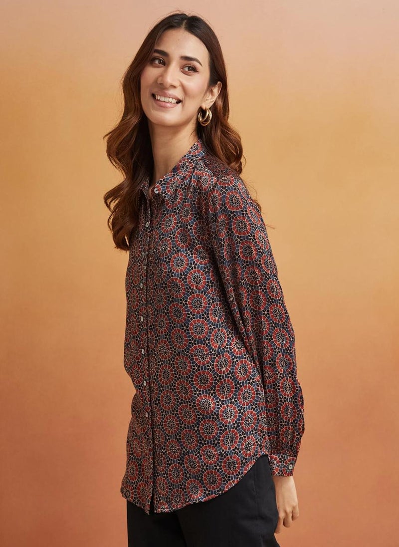 Red Rayon Blend Printed Shirt