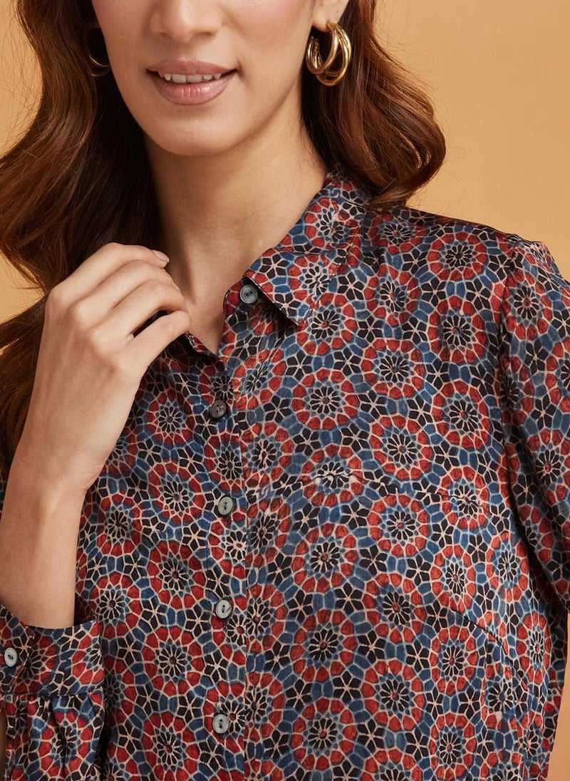 Red Rayon Blend Printed Shirt