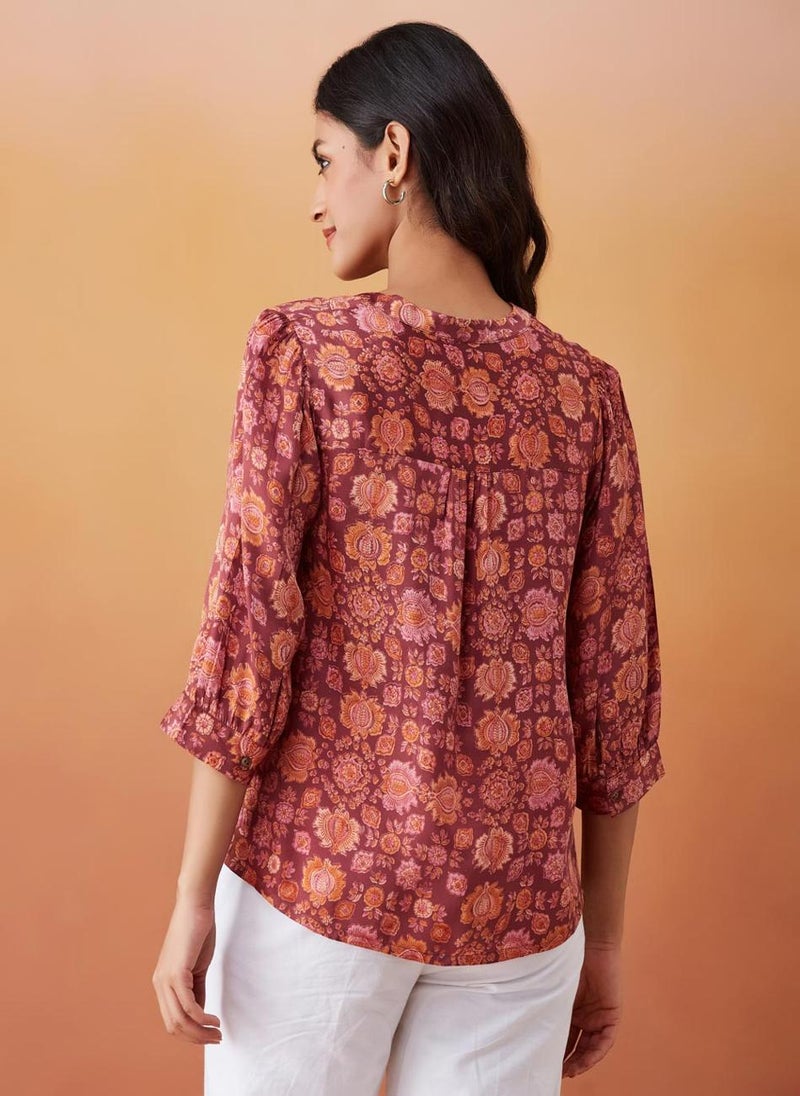 Purple Rayon Blend Printed Top