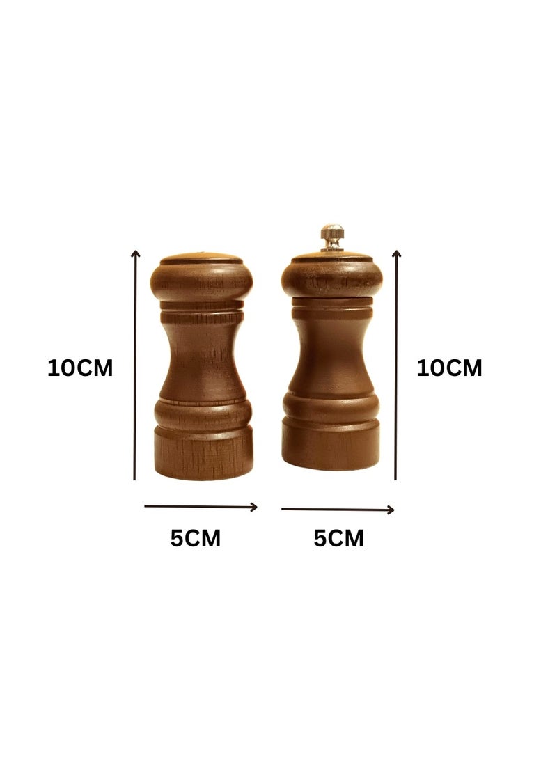 Liying 2Pcs Wood Salt and Pepper Grinder(s) 10cm x 5cm , Coarseness Adjustable Peppermill, Refillable Salt Mill, Stainless Steel Grinding Mechanism