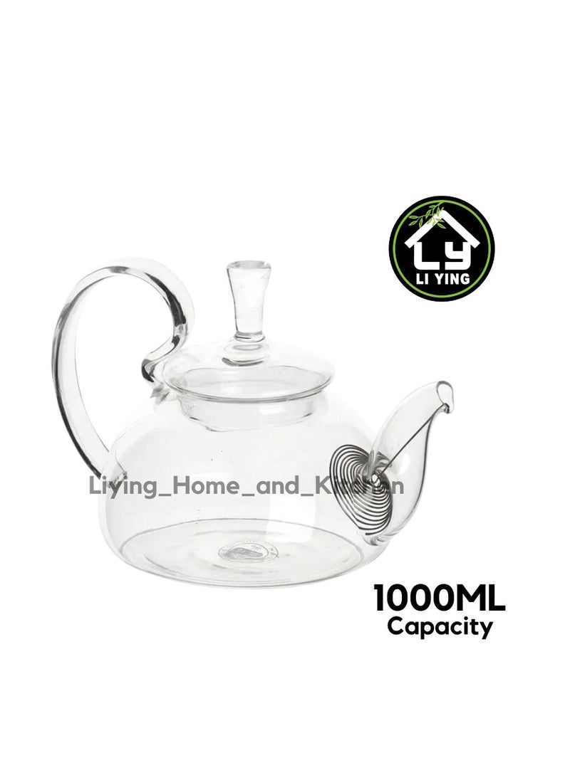 Liying 1000ml Pyrex Glass Teapot , Stovetop Safe Tea Kettle, for Blooming and Loose Leaf Tea Maker