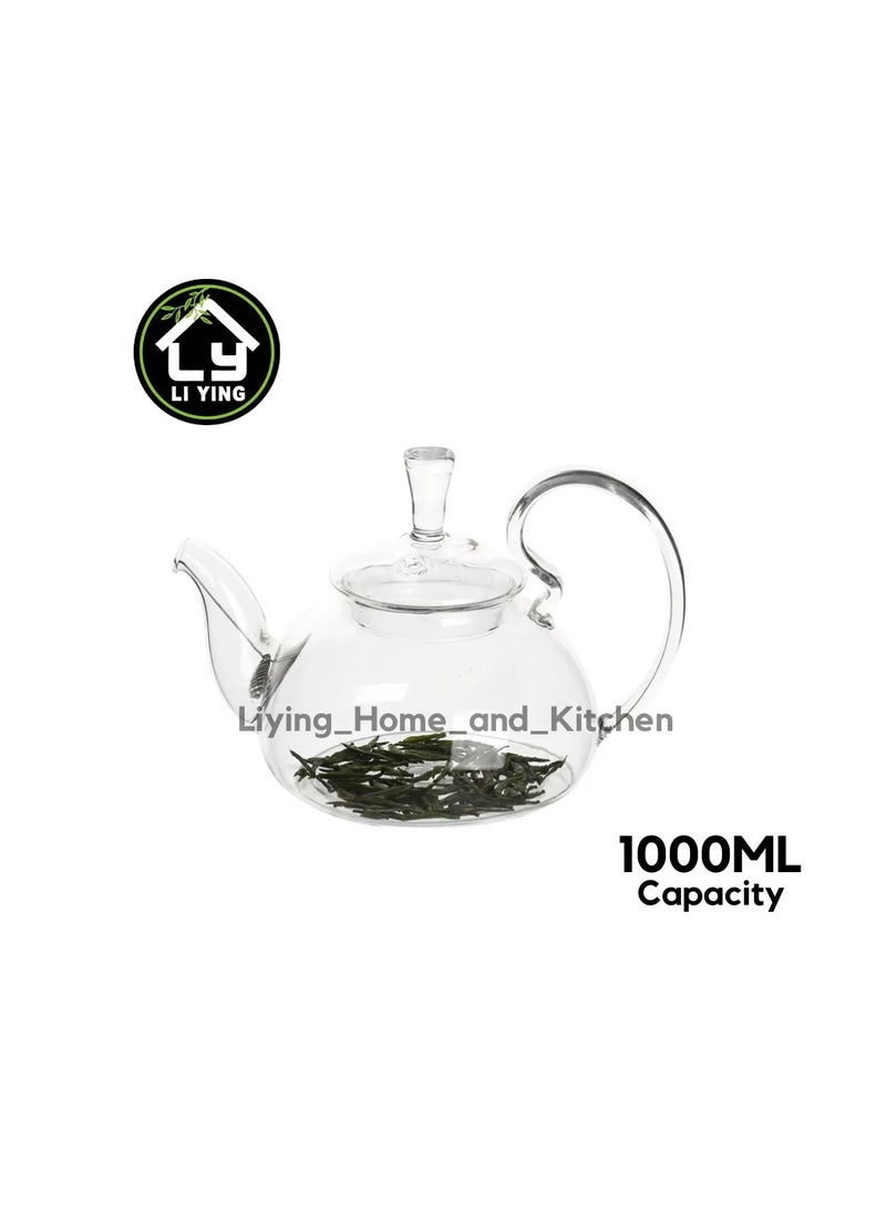 Liying 1000ml Pyrex Glass Teapot , Stovetop Safe Tea Kettle, for Blooming and Loose Leaf Tea Maker