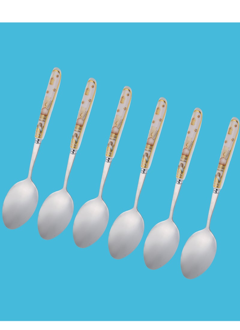 Liying 6Pcs Ramadan Designed Dinner Spoons (B) , Gold plasted design Plating Stainless Steel 18.5x4x18.5cm Spoons for Table Spoon, Soup Spoons, Easy To Clean, Dishwasher Safe