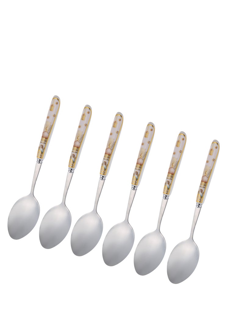 Liying 6Pcs Ramadan Designed Dinner Spoons (B) , Gold plasted design Plating Stainless Steel 18.5x4x18.5cm Spoons for Table Spoon, Soup Spoons, Easy To Clean, Dishwasher Safe