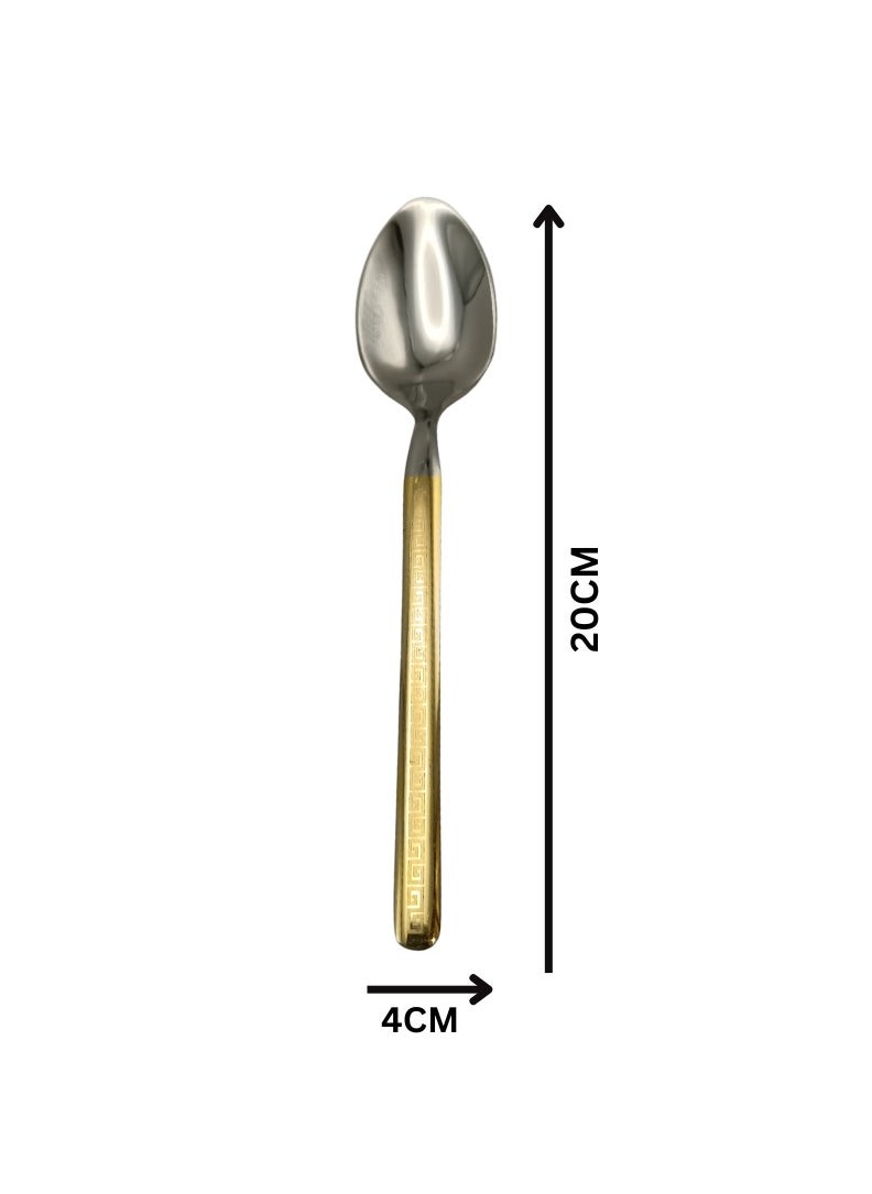 Liying 6Pcs Gold V Design Stainless Steel Dinner Spoon Set 21.5cm x 4cm, Modern Silver Big Spoons for Home, Kitchen, Restaurant, Fine Edge & Mirror Polished, Dishwasher Safe