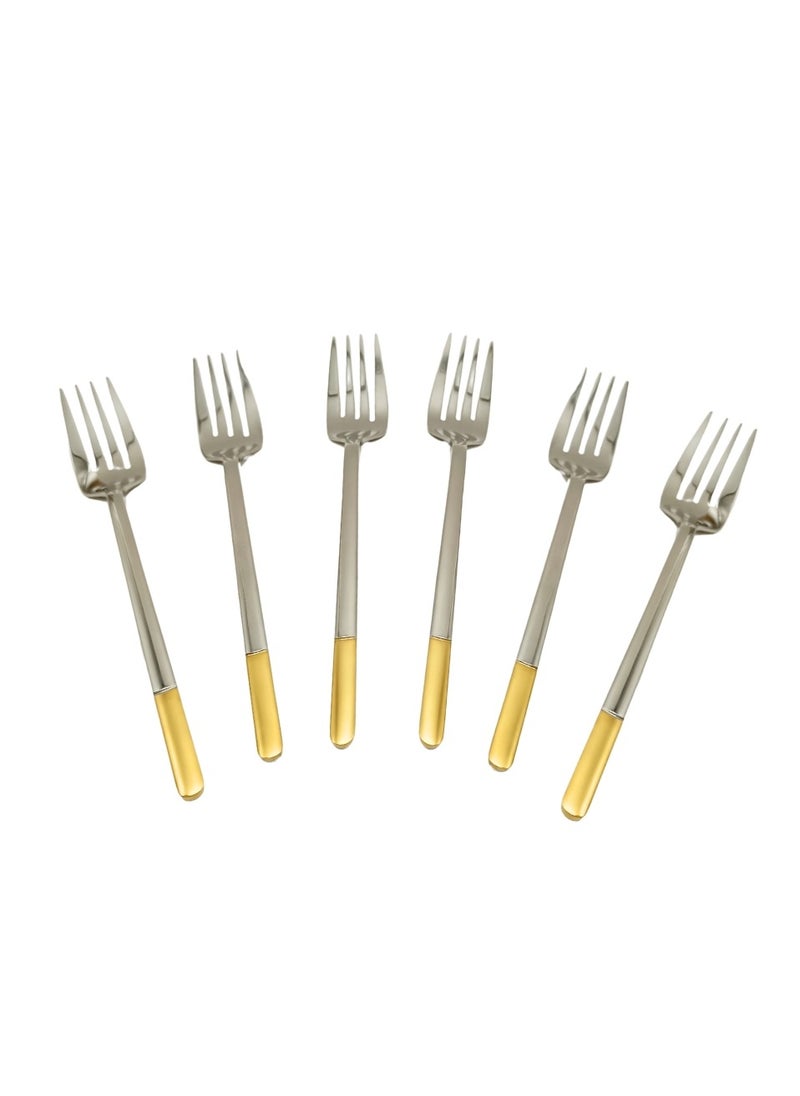 Liying 6PcsGold Topper Design Stainless Steel Dinner Fork Set 21cm x 2.5cm, Modern Silver Big Fork for Home, Kitchen, Restaurant, Fine Edge & Mirror Polished, Dishwasher Safe