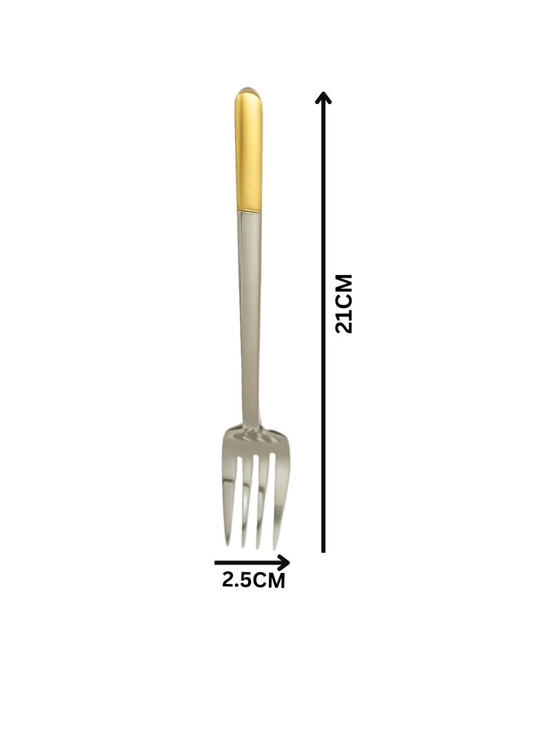 Liying 6PcsGold Topper Design Stainless Steel Dinner Fork Set 21cm x 2.5cm, Modern Silver Big Fork for Home, Kitchen, Restaurant, Fine Edge & Mirror Polished, Dishwasher Safe