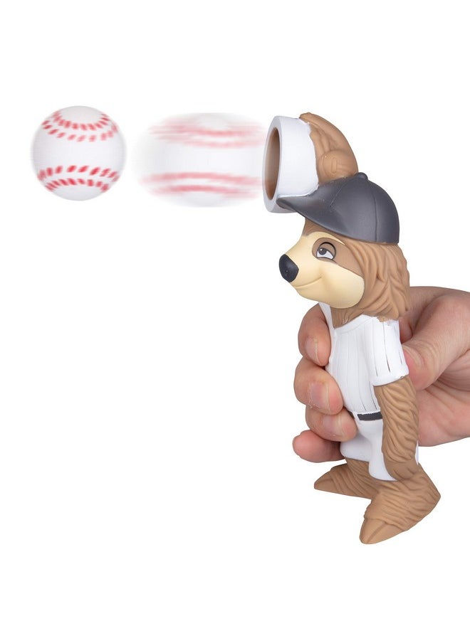 Baseball Sloth Ball Popper Toy - Christmas Stocking Stuffer Includes 4 Soft Foam Balls - Squeeze To Pop Air Powered Balls Up To 20 Feet - For Indoor/Outdoor Play - Gift For Kids, Girls, Boys