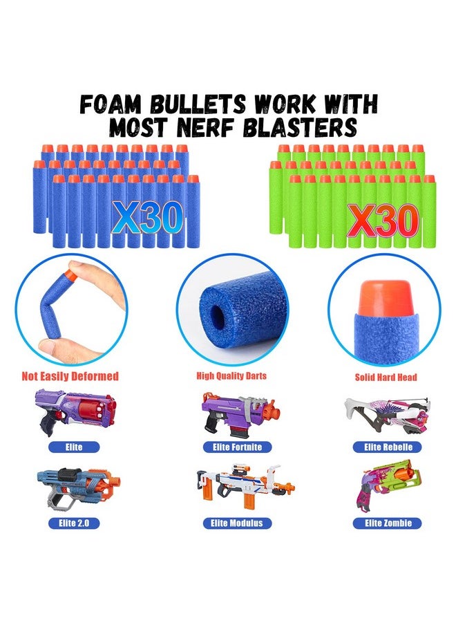 2Pack Kids Tactical Vest Kit For Nerf Guns N-Strike Elite Series For Boys Girls, With 60 Refill Darts, Dart Pouch, Tactical Mask, Reload Clips, Protective Glasses (Blue+Green)