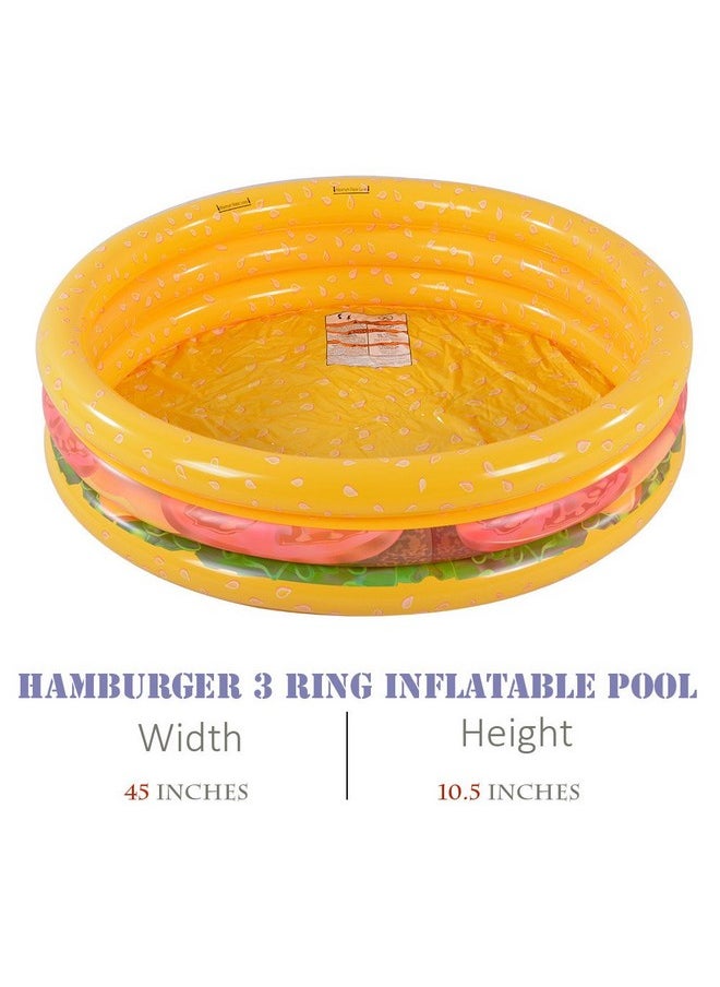 Kiddie Pool, Hamburger 3 Ring Inflatable Pool For Kids, Ideal Water Pool In Summer, 45 Inches Inflatable Swimming Pool, For Ages 3+