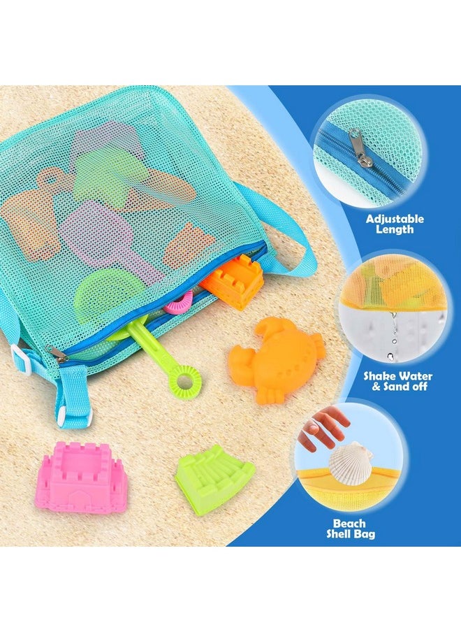 Beach Toys For Kids 3-10, Collapsible Sand Toys Include 3 Pack Foldable Buckets With Mesh Bag, 24 Pcs Beach Mold And Shovels Molds, Travel Sandbox Beach Toys For Toddler