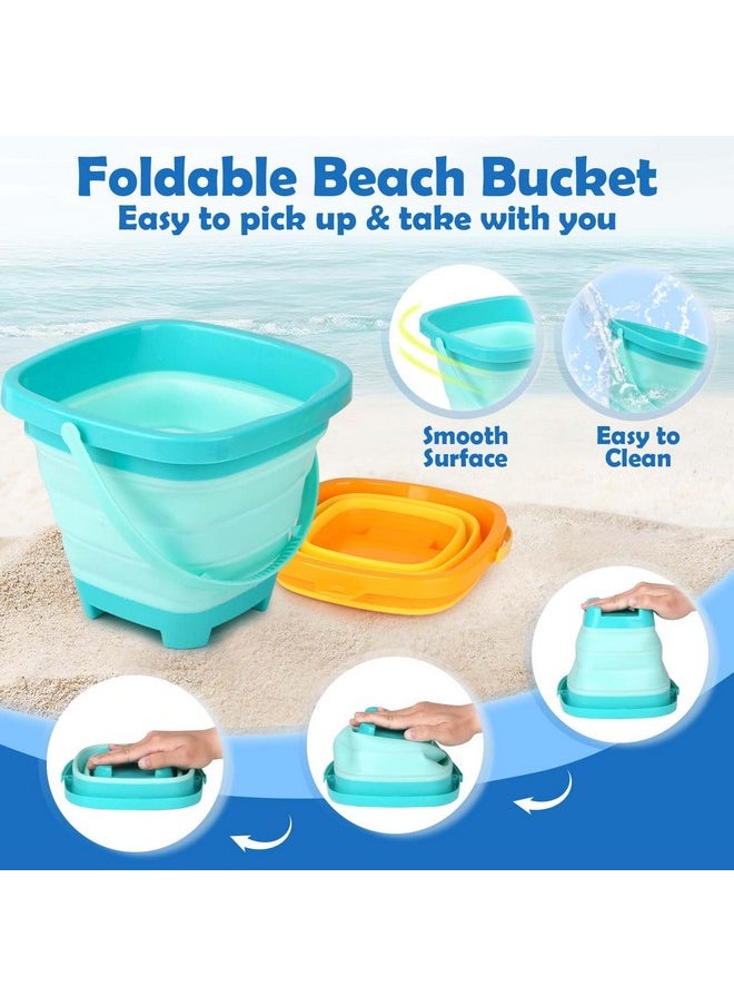 Beach Toys For Kids 3-10, Collapsible Sand Toys Include 3 Pack Foldable Buckets With Mesh Bag, 24 Pcs Beach Mold And Shovels Molds, Travel Sandbox Beach Toys For Toddler