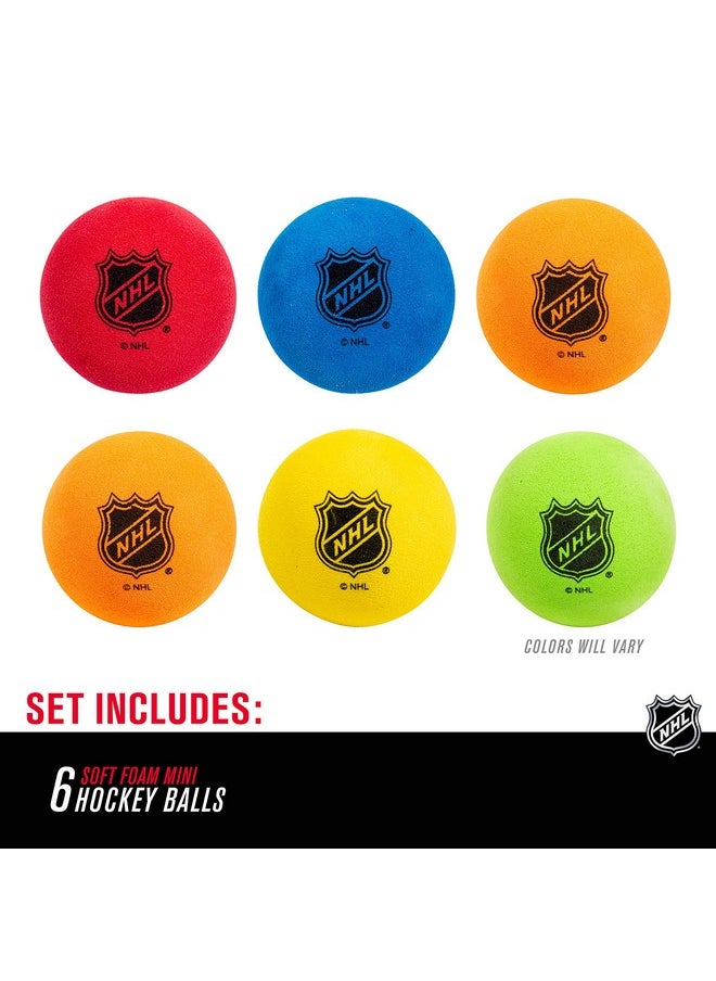 Mini - Indoor Floor Hockey Balls For Kids - 6 Soft Foam Balls - Assorted Colors