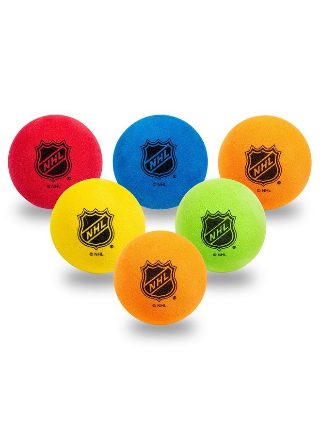 Mini - Indoor Floor Hockey Balls For Kids - 6 Soft Foam Balls - Assorted Colors