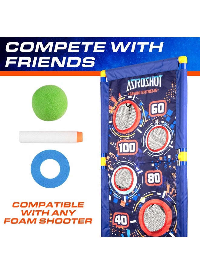 Astroshot Gemini Extreme Shooting Game For Kids 2 Pack Foam Ball Popper Air Guns And Moving Target Shooting Game Toy For Boys Girls 2 Guns 30 Balls Outdoor Compatible With Nerf Blue/Orange