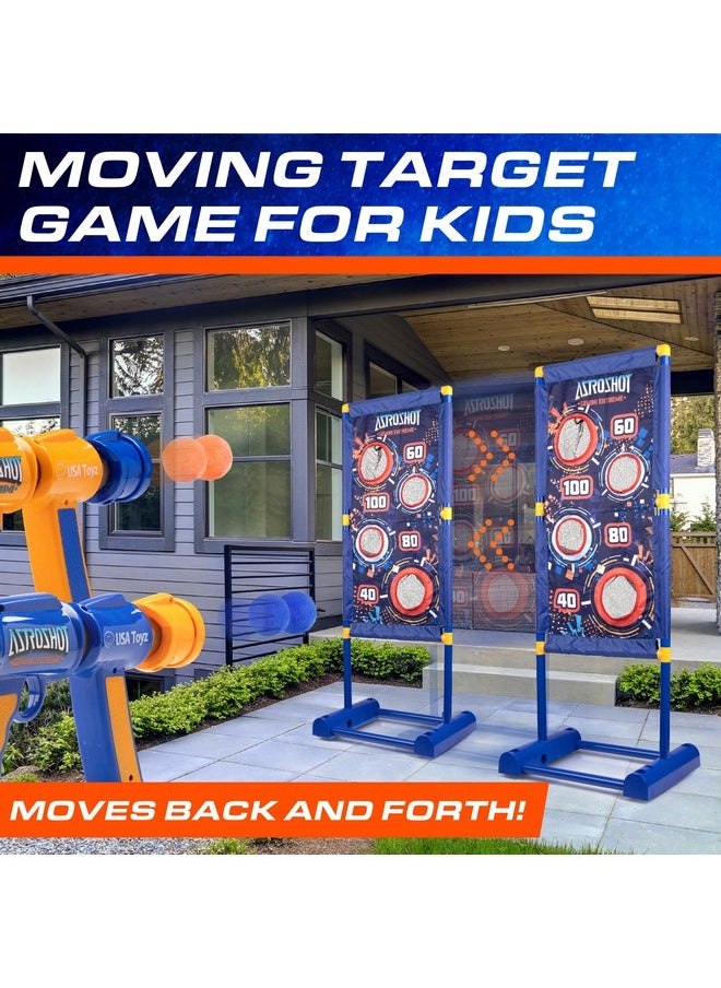 Astroshot Gemini Extreme Shooting Game For Kids 2 Pack Foam Ball Popper Air Guns And Moving Target Shooting Game Toy For Boys Girls 2 Guns 30 Balls Outdoor Compatible With Nerf Blue/Orange