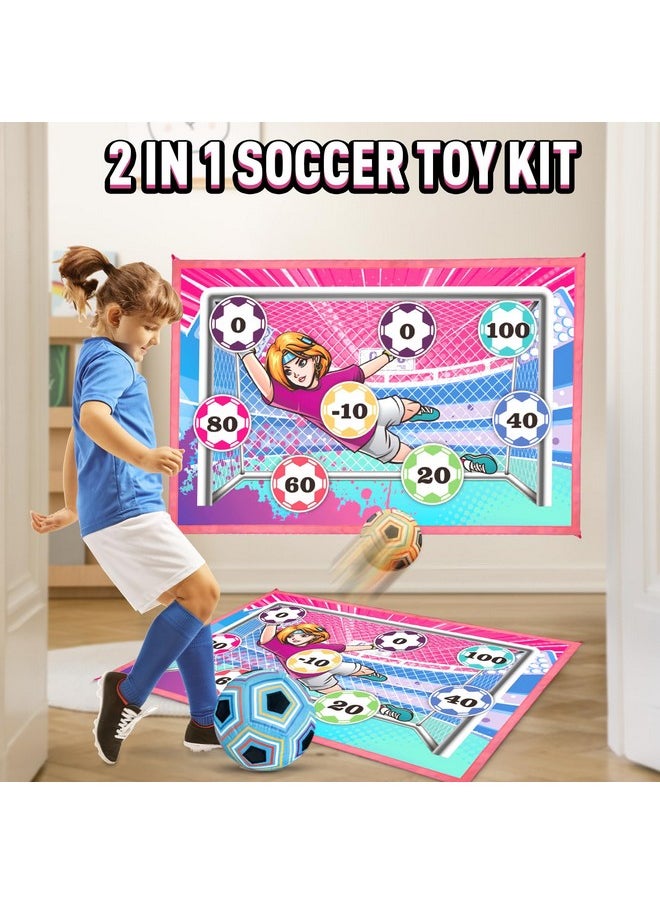 Toy Soccer Ball Game Set For Boys And Girls, Indoor Outdoor Backyard Toss Soccer Goal Game With 2 Balls, 1 Flannel Target, Soccer Toys For 3-5 6-8 8-12 Years Old Kids Birthday