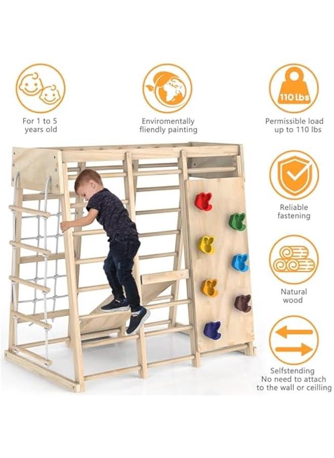 Climbing Toys,Indoor Jungle Gym, Indoor Playground Climbing Toys for Kids 3+, Climber Playset with Slide, Climbing Rock/Net, Monkey Bars, Drawing Board and Swing