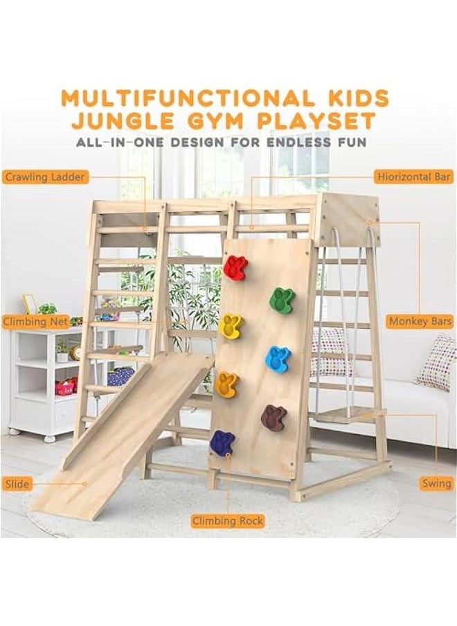 Climbing Toys,Indoor Jungle Gym, Indoor Playground Climbing Toys for Kids 3+, Climber Playset with Slide, Climbing Rock/Net, Monkey Bars, Drawing Board and Swing