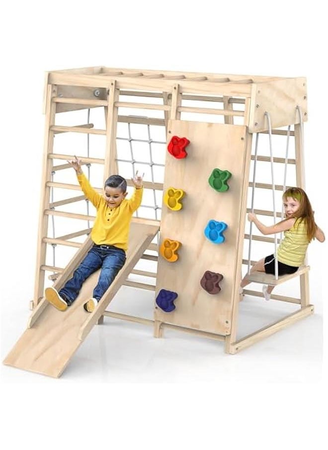 Climbing Toys,Indoor Jungle Gym, Indoor Playground Climbing Toys for Kids 3+, Climber Playset with Slide, Climbing Rock/Net, Monkey Bars, Drawing Board and Swing