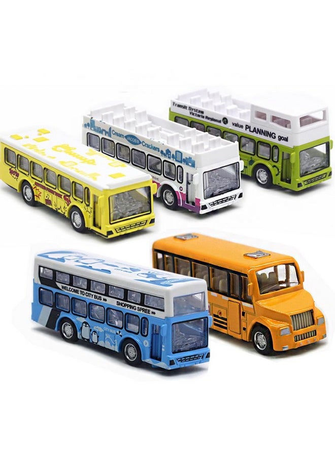 School Bus Toys Cars Set Die Cast Metal Toy Cars Double Decker City Bus Vehicles, Openable Doors, Pull Back Cars Play Toys For Birthday Gift Vehicle