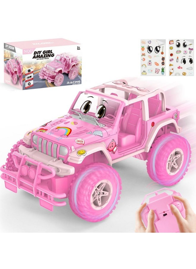 Pink Rc Cars With Diy Stickers, Remote Control Car For Girls, 80 Min Play Jeep 2.4Ghz Off Road Rc Trucks, Birthday Christmas Little Girl Toys Gifts For 3-8 Years Old