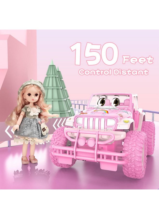 Pink Rc Cars With Diy Stickers, Remote Control Car For Girls, 80 Min Play Jeep 2.4Ghz Off Road Rc Trucks, Birthday Christmas Little Girl Toys Gifts For 3-8 Years Old