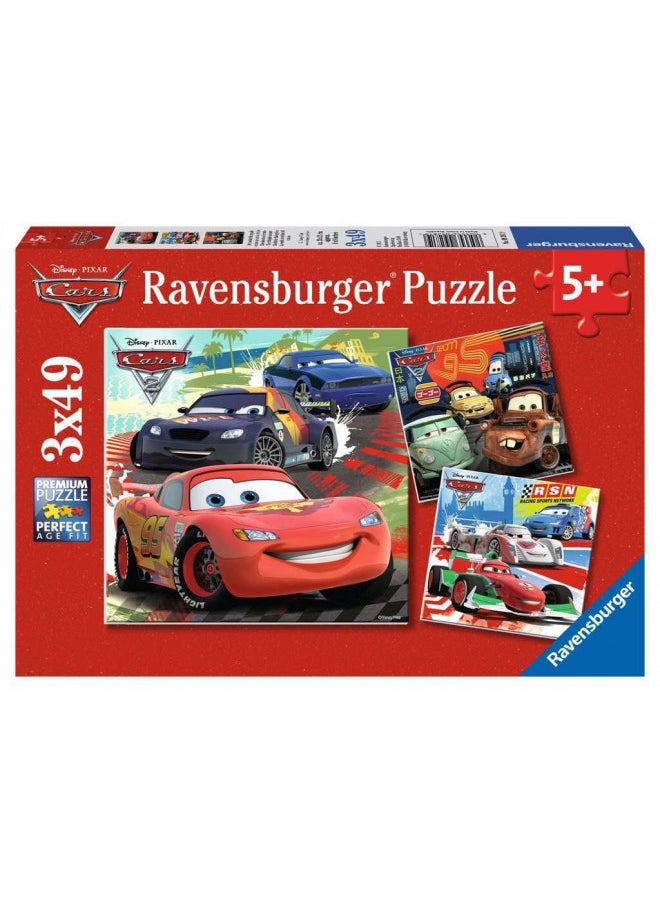 Ravensburger Disney Cars: Worldwide Racing Fun 3 x 49-Piece Jigsaw Puzzle for Kids Every Piece is Unique, Pieces Fit Together Perfectly