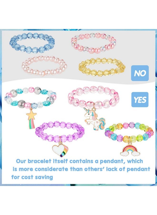 9 Pieces Unicorn Bracelets Jewelry Rainbow Bracelets Princess Colorful Cute Beaded Bracelet For Christmas Birthday Gift Goodie Bag Stuffers Party Favors Jewelry(Crystal Style)