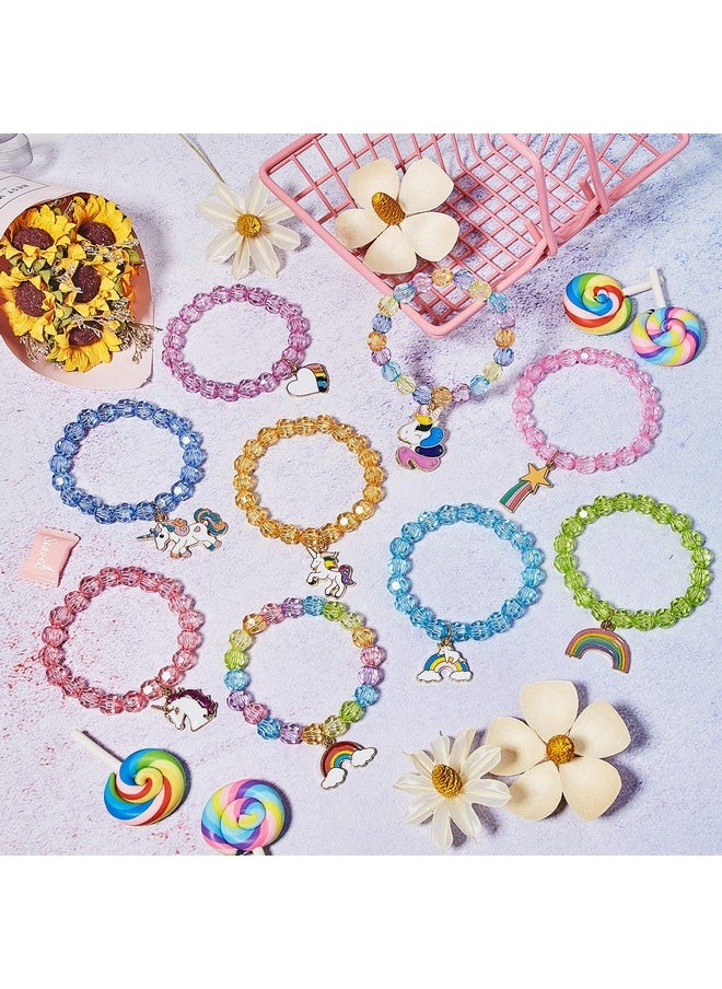 9 Pieces Unicorn Bracelets Jewelry Rainbow Bracelets Princess Colorful Cute Beaded Bracelet For Christmas Birthday Gift Goodie Bag Stuffers Party Favors Jewelry(Crystal Style)