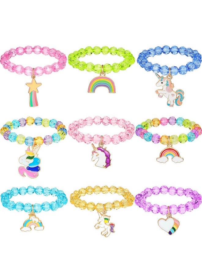 9 Pieces Unicorn Bracelets Jewelry Rainbow Bracelets Princess Colorful Cute Beaded Bracelet For Christmas Birthday Gift Goodie Bag Stuffers Party Favors Jewelry(Crystal Style)