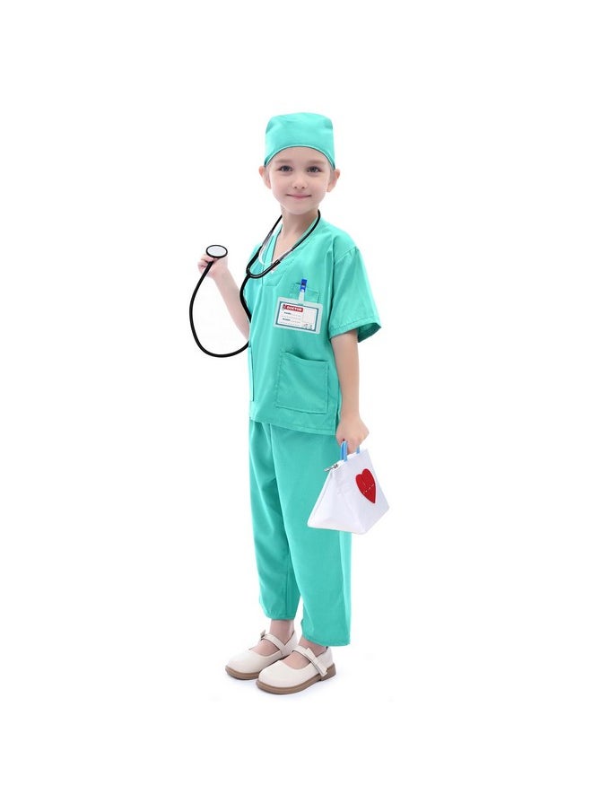 Kids Doctor Costume Scrubs For Girl Boy Mint Green Outfit Halloween Toddler Dress Up Doctor Nurse Pretend Play Toy