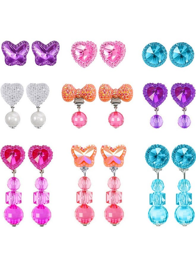 9 Pairs Girls Clip-On Earrings Pretend Princess Play Earrings Jewelry Set (Style 5)