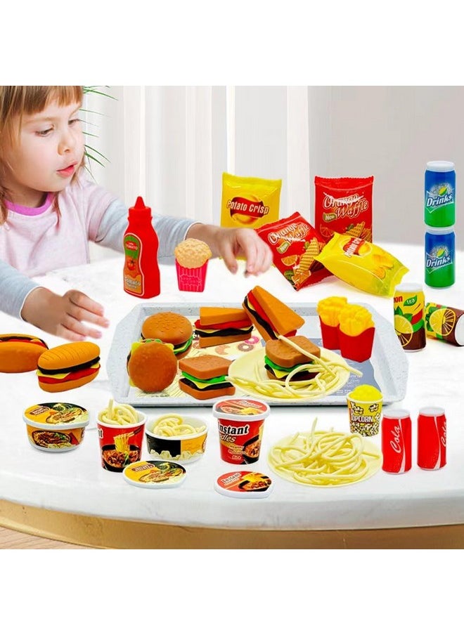 Pretend Play Kitchen Food Set For Kids Hamburger Fries Noodles Drink With Tray Playset,Play House Kitchen Accessories Role Toys Birthday Gifts For Boys Girls 3 4 5 Yrs (31Pcs Hamburger Chips)