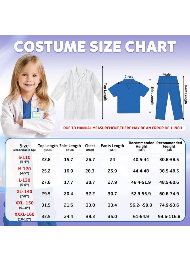 Doctor Costume For Kids With Stethoscope Lab Coat Career Day Costume Halloween Dress Up For Boys Girls 3-11 (Blue, L-130/Height48.4-51.9'')