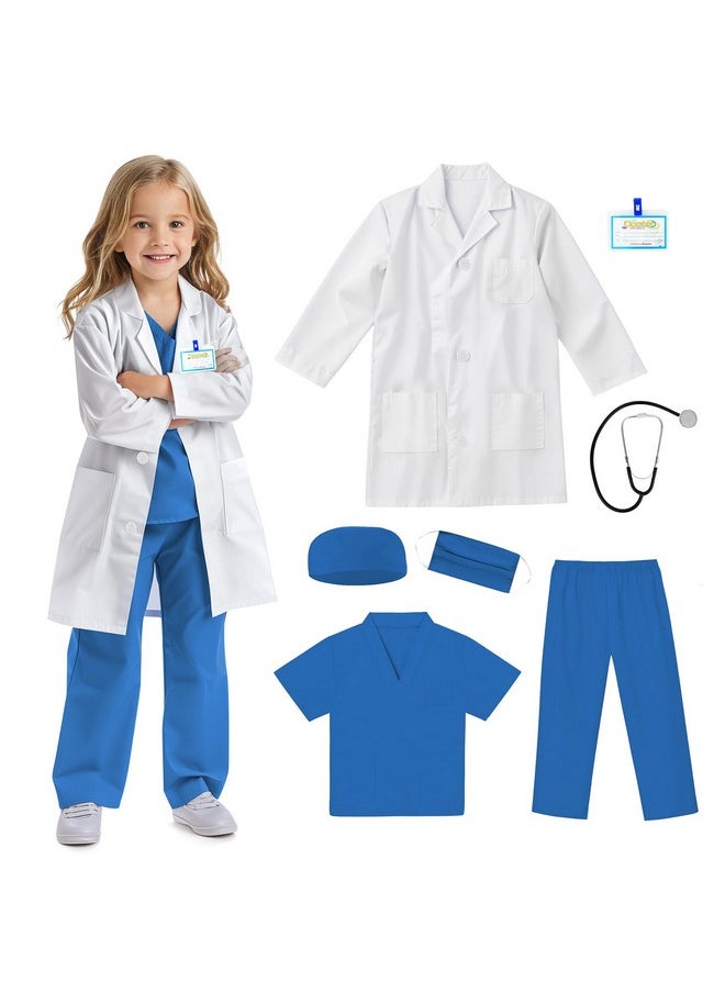 Doctor Costume For Kids With Stethoscope Lab Coat Career Day Costume Halloween Dress Up For Boys Girls 3-11 (Blue, L-130/Height48.4-51.9'')