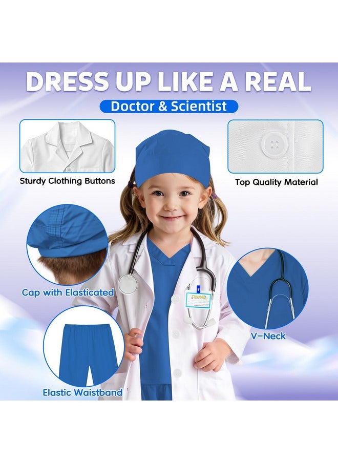 Doctor Costume For Kids With Stethoscope Lab Coat Career Day Costume Halloween Dress Up For Boys Girls 3-11 (Blue, L-130/Height48.4-51.9'')