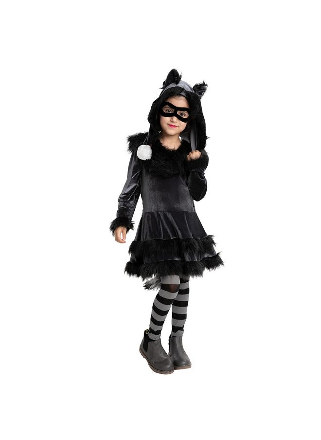 Halloween Child Girl Sweet Raccoon Costume With Eye Mask For Kids, Toddler Halloween Dress Up, Animal-Themed Party (Large(10-12 Yrs))