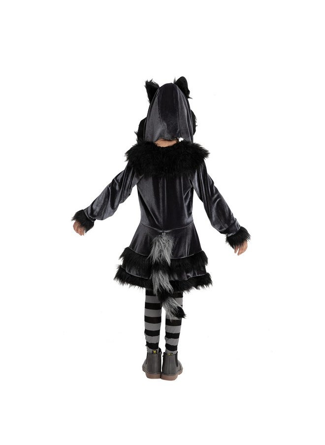 Halloween Child Girl Sweet Raccoon Costume With Eye Mask For Kids, Toddler Halloween Dress Up, Animal-Themed Party (Large(10-12 Yrs))