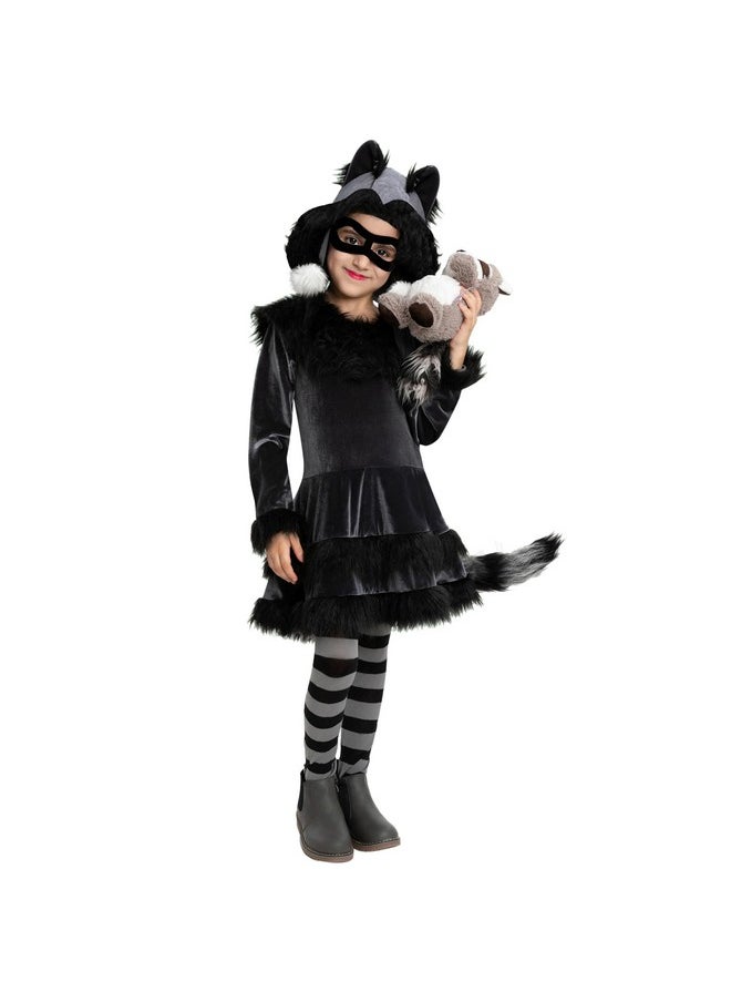 Halloween Child Girl Sweet Raccoon Costume With Eye Mask For Kids, Toddler Halloween Dress Up, Animal-Themed Party (Large(10-12 Yrs))