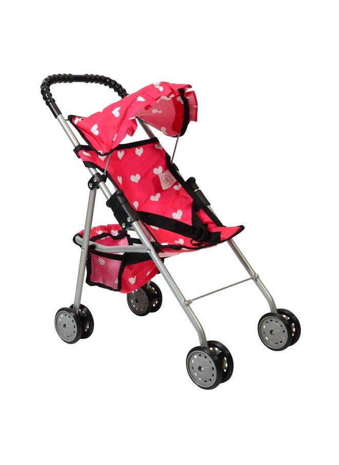 My First Doll Stroller With Basket & Heart Design Foldable Doll Stroller, Pink