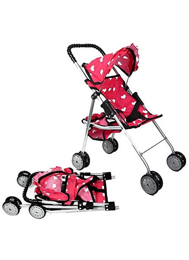 My First Doll Stroller With Basket & Heart Design Foldable Doll Stroller, Pink