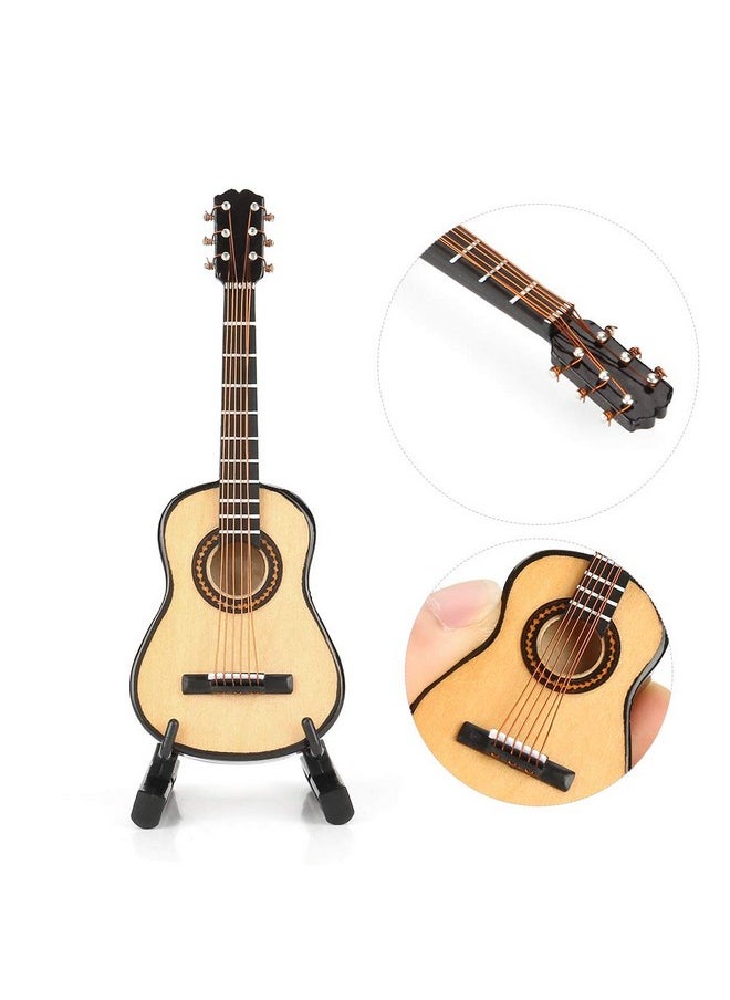 Mini Wooden Guitar Model,Miniature Dollhouse Musical Instrument Model With Display Stand And Case Small Craft Ornaments Gift Home Decor