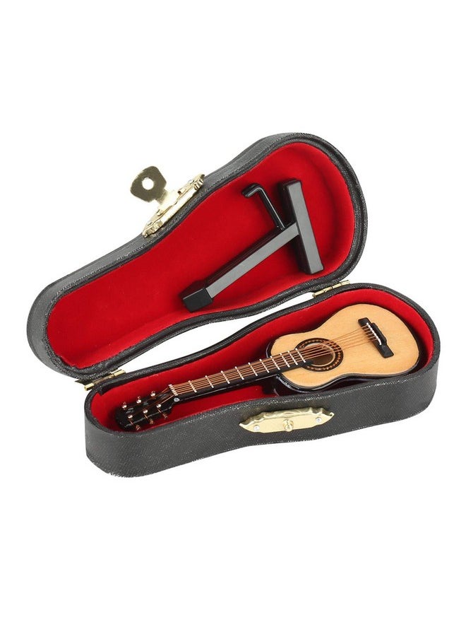 Mini Wooden Guitar Model,Miniature Dollhouse Musical Instrument Model With Display Stand And Case Small Craft Ornaments Gift Home Decor