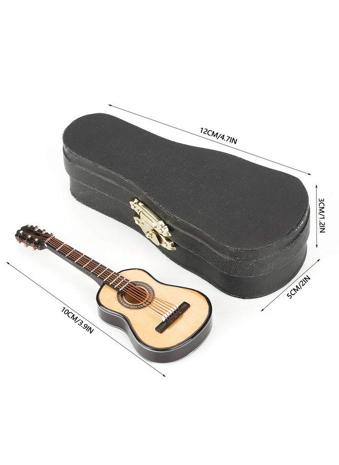 Mini Wooden Guitar Model,Miniature Dollhouse Musical Instrument Model With Display Stand And Case Small Craft Ornaments Gift Home Decor