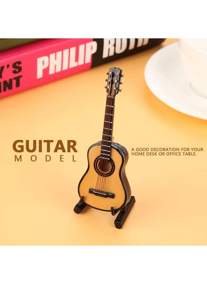 Mini Wooden Guitar Model,Miniature Dollhouse Musical Instrument Model With Display Stand And Case Small Craft Ornaments Gift Home Decor