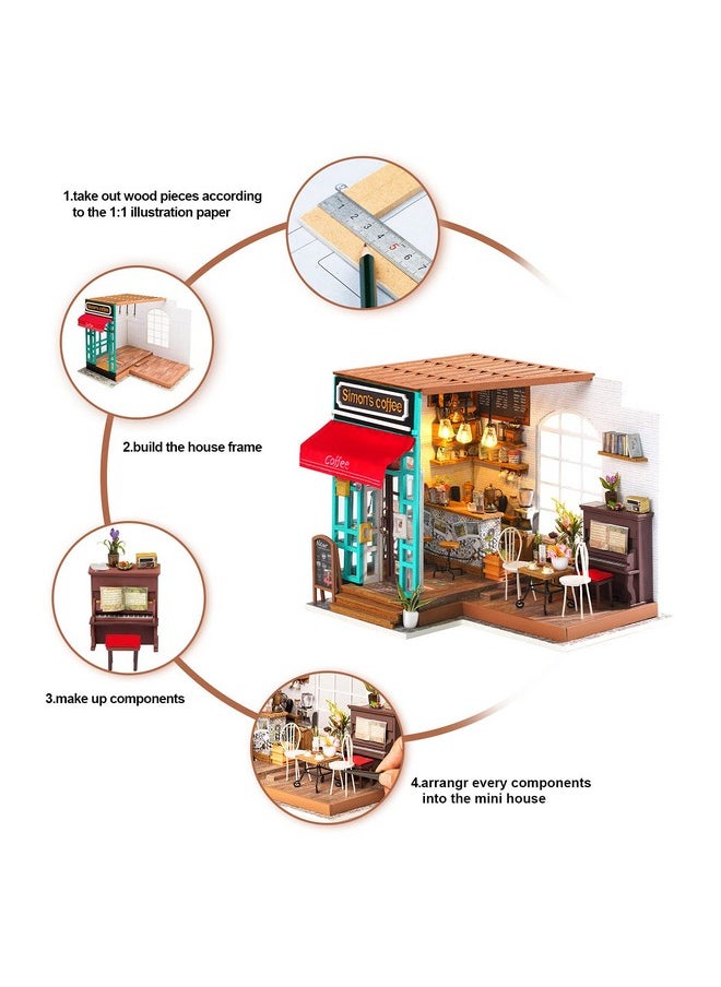 Diy Miniature Dollhouse Kit Coffee House Wooden Mini House Crafts Diy Model Kits Christmas Birthday Gifts For Boys Girls Women Friends (Simon'S Coffee)